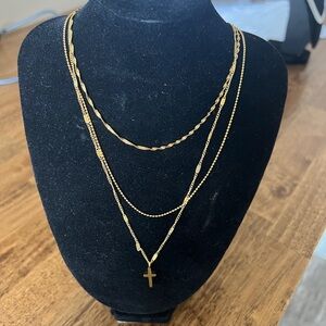 Triple Chain Cross Necklace